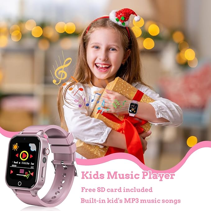 Goodatech Smart Watch for Kids 4-12 Years Boys Girls, 26 Puzzle Games,HD Camera,Video Music Player,Pedometer,Flashlight,Calendar,Alarm Clock,Aluminum Case,Sport Band (Pink)