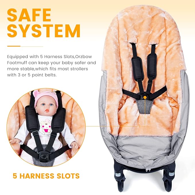 Orzbow Stroller Footmuff Universal | Faux Wool Baby Bunting Bag | Warm, Weather-proof, Adjustable Buckles | Winter Stroller Blanket Cover | Baby Sleeping Bag for Cold Weather Accessories, Light Gray
