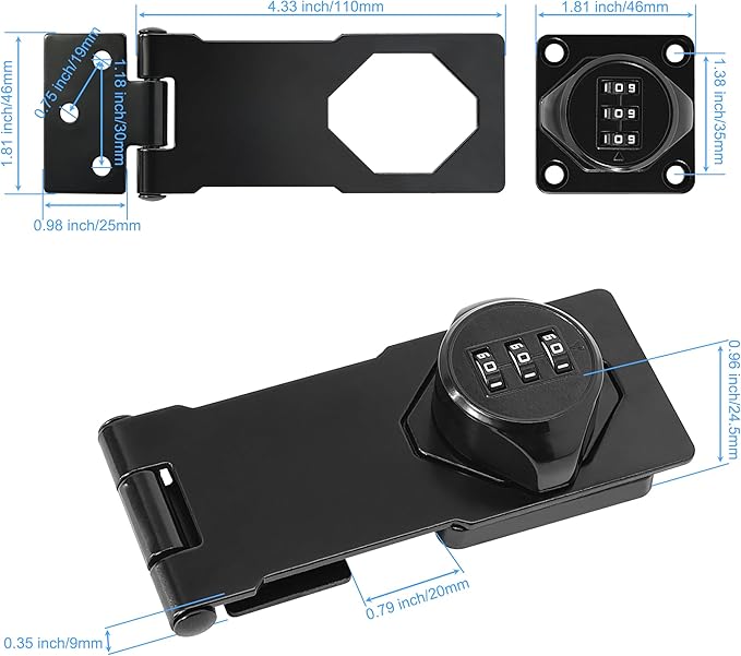 Password Rotary Hasp Locks, Black 4 Pack Cabinet Locks with Combination, Keyless Security Latch for Sliding Barn Door, Gate, Small Door, Closet, Drawers