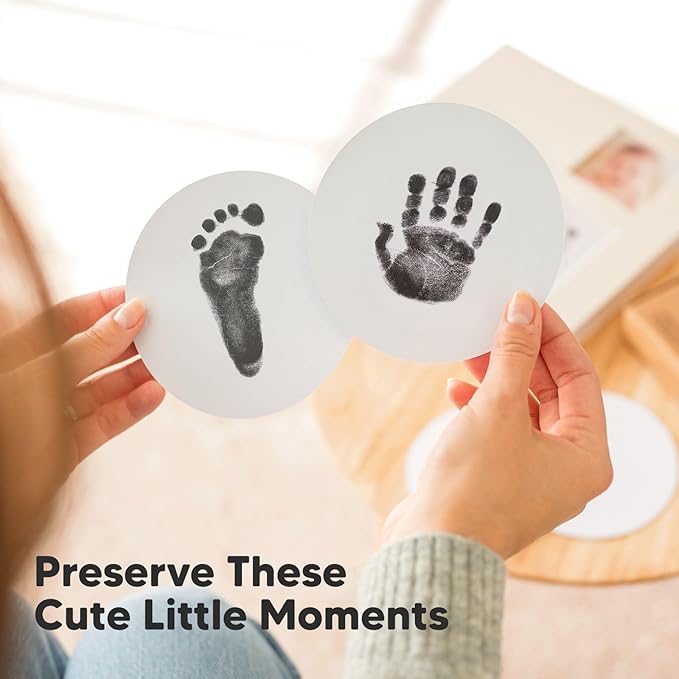 2-Pack Round Inkless Baby Hand and Footprint Kit - Mess Free Ink Pad for Newborn Keepsake, Dog Nose & Paw Print Kit, Clean Touch Ink Pad for Baby Hand & Footprints,Ideal New Mom Gifts (Jet Black)