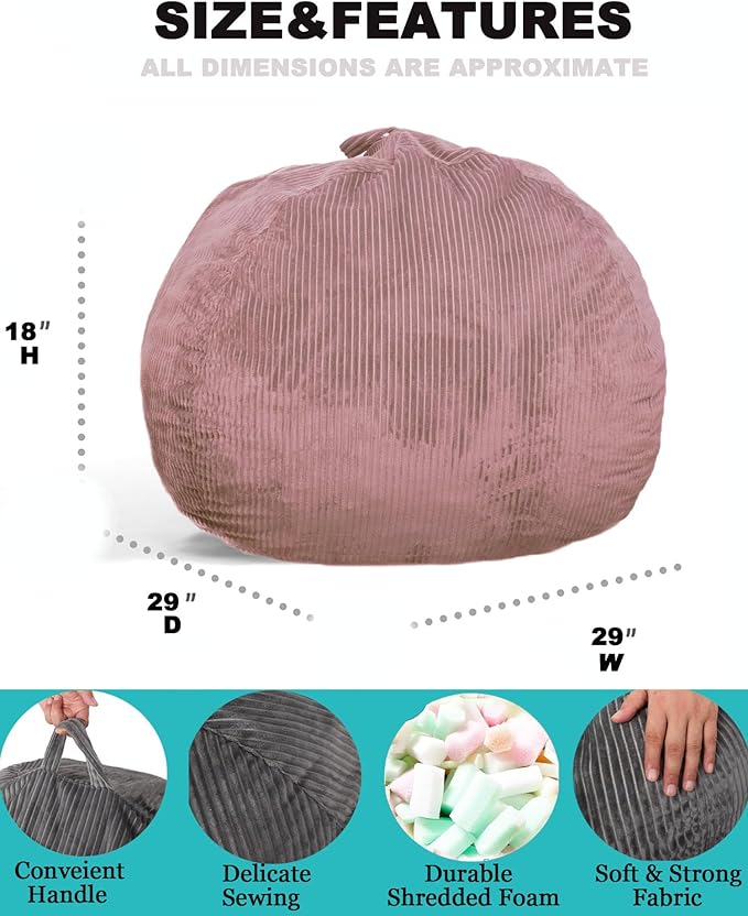 2 Pcs Classic Bean Bag Chair, with Faux Rabbit Fur Cover for Teens and Kids, Memory Foam Bean Bag Chairs, Ultra Soft Faux Fur Fabric, 2.5 feet Round Fluffy Bean Bag Sofa