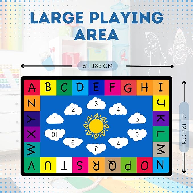 Genki - Kids Rugs for Playroom - ABC Learning Area Rug for Play Room, Classroom, Kindergarten, and Preschool - Kid Alphabet Educational Carpet for Childrens and Toddler Mat - Non Slip | 4'x6'
