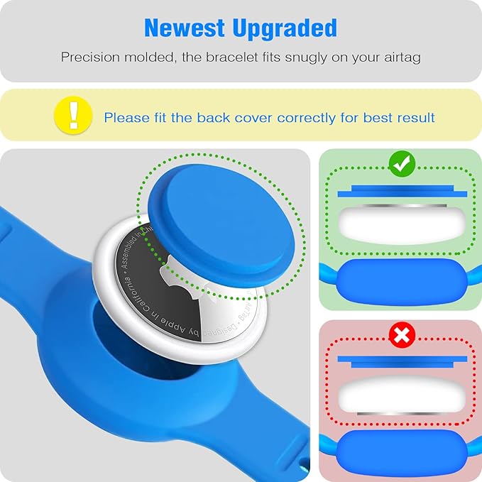 Waterproof AirTag Bracelet for Kids [2 Pack], Cute Cartoon Airtag Holder for Kids with Full Coverage Hidden Design, Silicone Airtag Wristband for Child, Healthy Material Pink + Yellow
