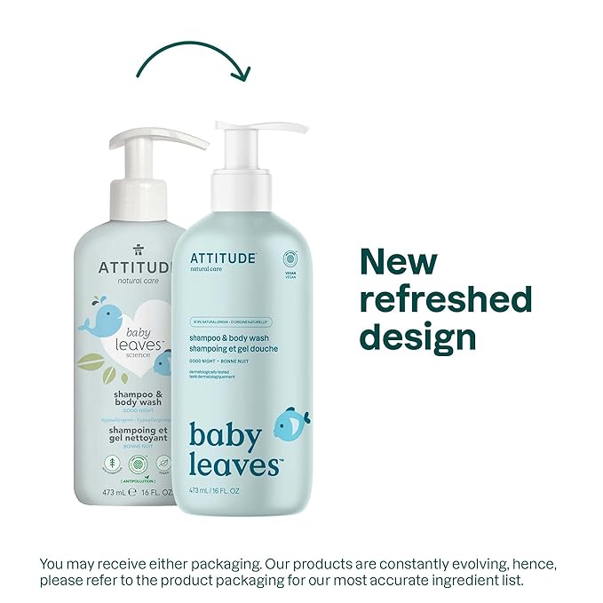 ATTITUDE 2-in-1 Shampoo and Body Wash for Baby, EWG Verified, Dermatologically Tested, Vegan, Good Night, 16 Fl Oz (Pack of 6)