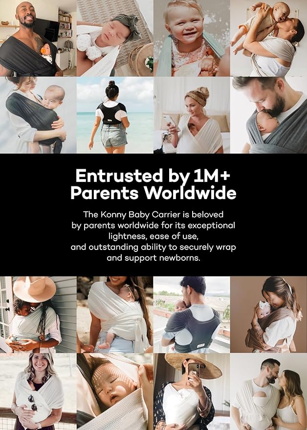 Konny Baby Carrier Flex SoftBreeze with Head Support - Adjustable, Easy to Wear Baby Wrap Sling, Perfect for Newborn Babies Essentials up to 44 lbs (M-4XL) - Melange Grey