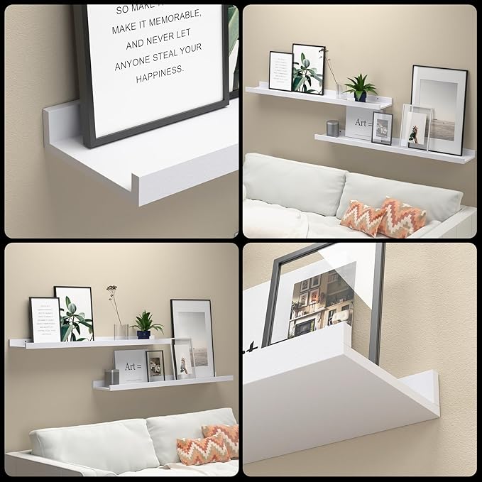36 Inches Long Floating Shelves Wall Mounted, 2 Set Modern White Wall Shelf for Bedroom, Nursery Book Shelf with Lip, Picture Ledge Shelf for Wall Decor Living Room Bathroom Kitchen - White