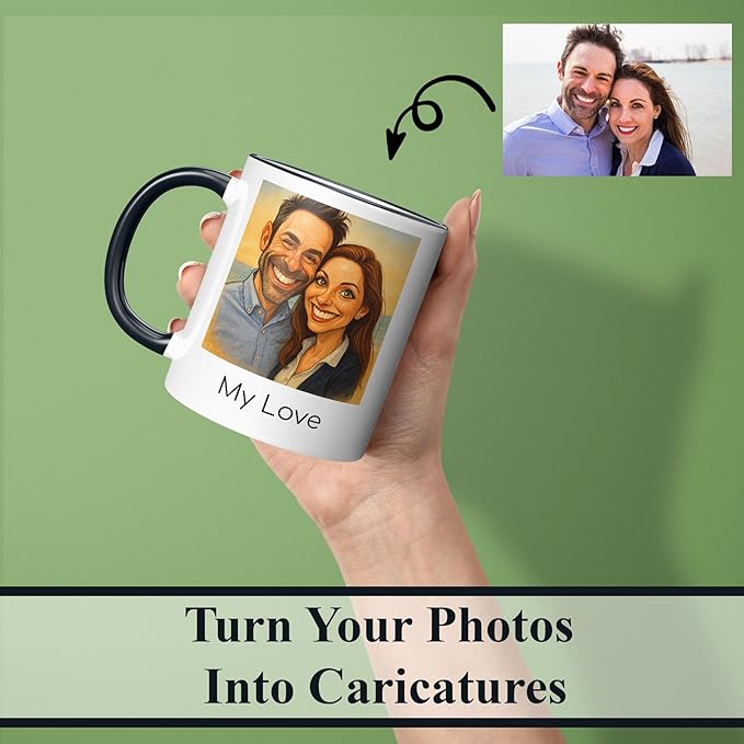 Personalized Coffee Mug, Custom Photo Caricature Gift, Funny Customized Coffee Gift for Men & Women, Custom Mugs with Pictures, Pink 15oz Customized Ceramic Tea Cup