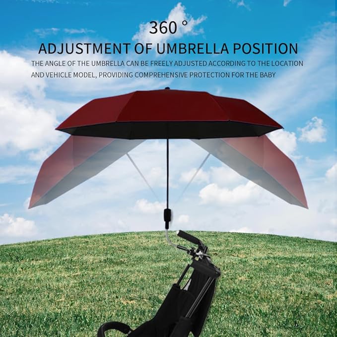stroller sunshade Clip-on adjustable universal, adjustable steering angle, reinforced umbrella frame, compact and lightweight, suitable for all kinds of strollers Red, Red…