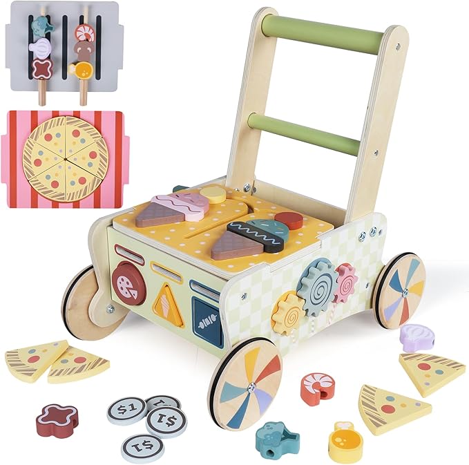 Wooden Baby Walker, Baby Push Walker, Montessori Kitchen Walker Toy, Push and Pull Learning Activity Walkers, Baby Walker with Wheels for Boys&Girls 12 Months, Baby Walker Push Toy Gifts for Toddler