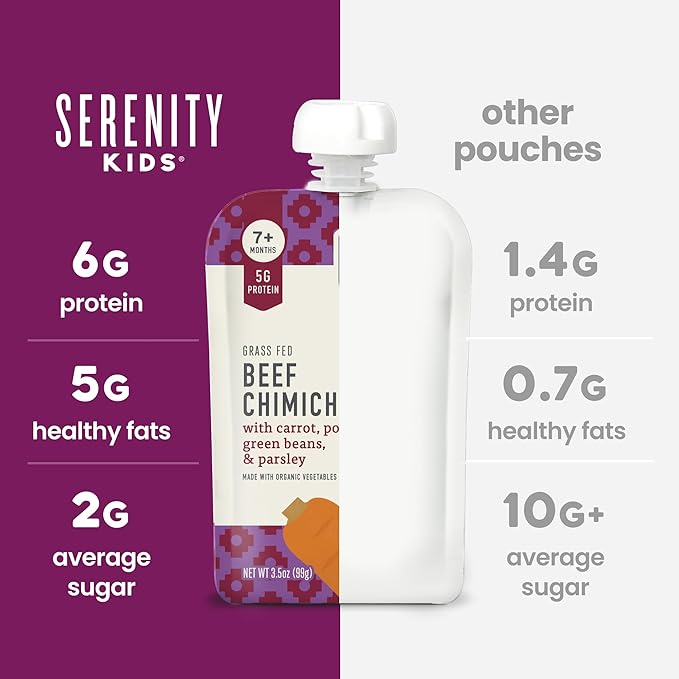Serenity Kids 7+ Months World Explorers Beef Chimichurri Baby Food Pouches - Baby Puree Made with Organic Veggies & Ethically Sourced Beef - BPA-Free Pouches - 3.5 Oz, 6 Pack