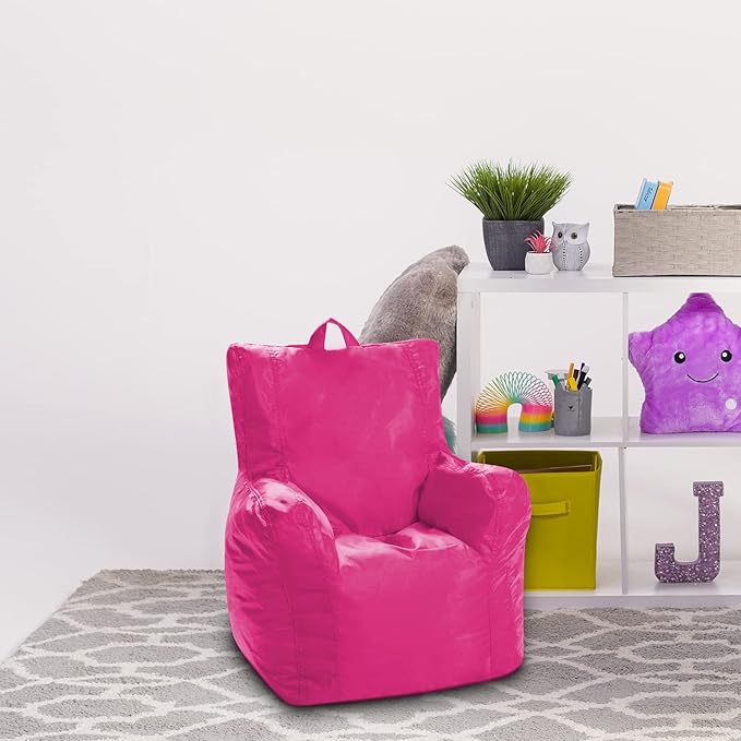 Posh Creations Bean Bag Chair Structured Seat for Toddlers and Kids, Comfy Chair for Gaming, Reading, and Watching TV for Children, Pasadena Chair, Nylon - Pink
