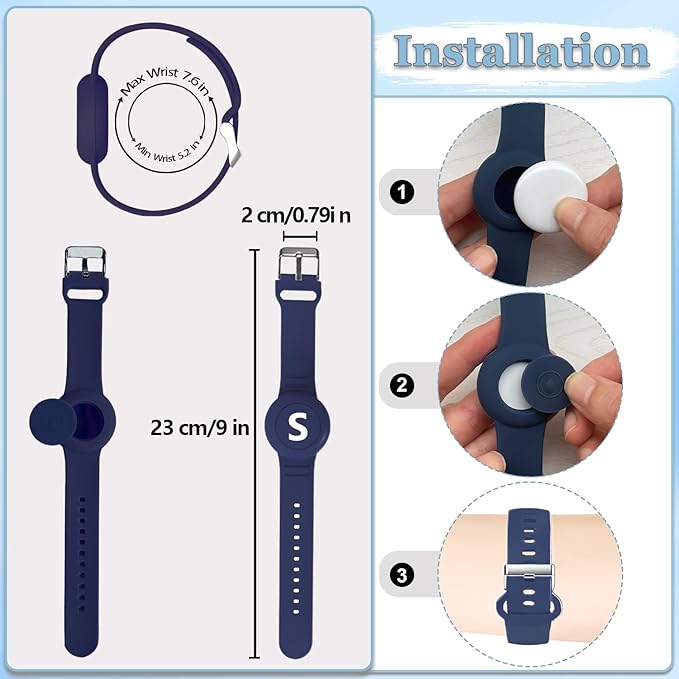 Waterproof Bracelet for AirTag Kids, Personalized Initial Letter Hidden Holder Compatible with Air Tag, Silicone Case for Airtag Adjustable Anti-Lost GPS Tracker for Toddler Child Elder, S