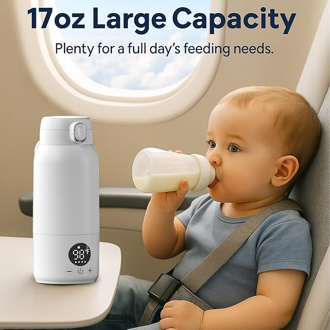 Koalababy Portable Bottle Warmer for Travel – Baby Bottle Warmer with Fast Heating, 17oz Large Capacity Milk Warmer for Breastmilk, Formula, Water, IPX6 Washable, for Car, Airplane & Outdoor Travel
