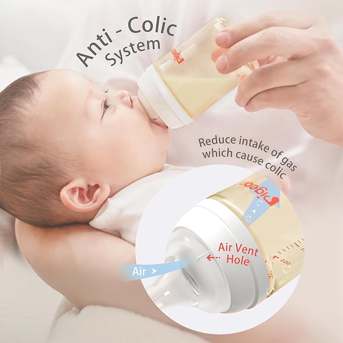 Pigeon PPSU Nursing Baby Bottle Wide Neck, Anti-Colic, Streamlined Body, Natural Feel, Easy to Clean, 8.1 Oz(Pack of 2), Includes 2pcs M Nipples (3m+)