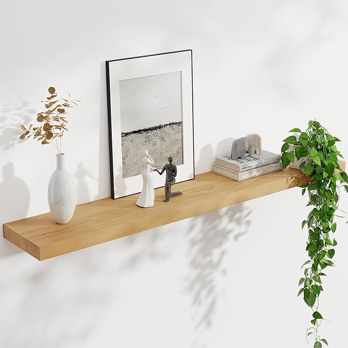 Floating Shelves for Wall, USA-Sourced Brich Wood 48 Inch Long Wall Shelves, Natural Wooden Mounted Picture Ledge Shelf, Nursery Book Storage Shelf Kids Bookshelf, Display Shelf for Bathroom