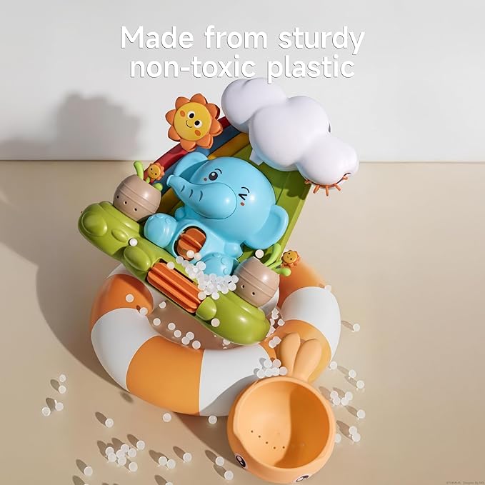 TUMAMA Bath Toys - Infant Garden & Elephant Baby Shower Bathtime,Kids Water Spinner for Tub Pool, 4 Bathtub Wind-Up Toys, Infant 0 3 6 9 Month Newborn Xmas Gift