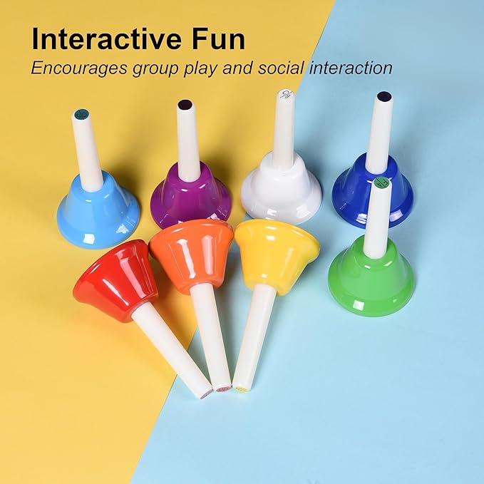 8 Note Hand Bells for Kids Adults, Colorful Merry Handbells Set Musical Instruments