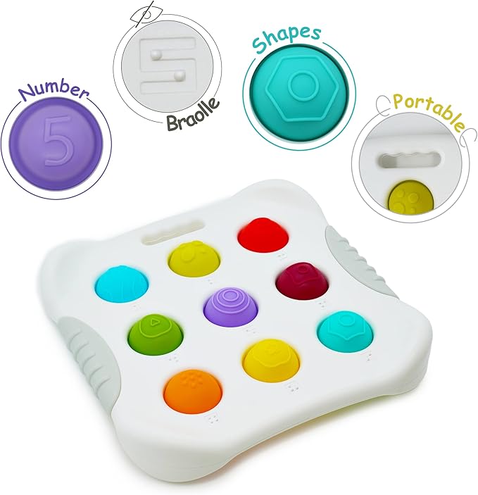 LiKee Fidget Popper Sensory Baby Toys for 10+ Months, Push and Popping Busy Board, Montessori Toys for 1+ Years Old, Airplane Car Travel Toy for Toddlers 1-3 Stress Relief (1 Piece)