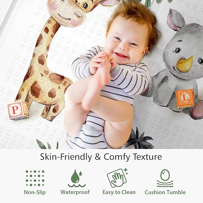 79 x 71 Foldable Large Play Mat for Babies, Non Toxic Foam Play Mat, Thick & Waterproof Baby Playmat for Floor, Anti-Slip Baby Playpen Mat for Toddlers