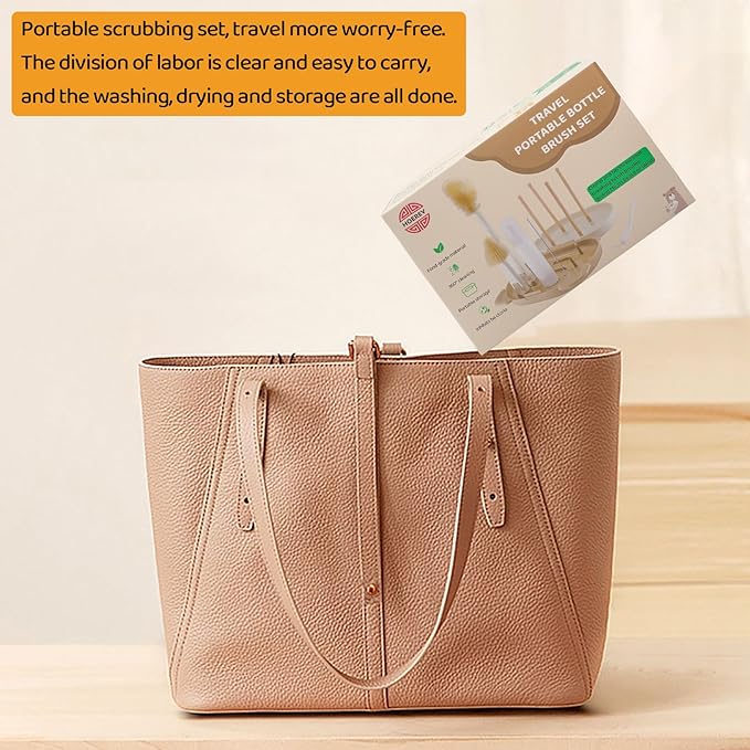 HOEREV Portable Baby Silicone Bottle Brush Set Include Pacifier Brush, Straw Brush, draining Rack, Portable Box