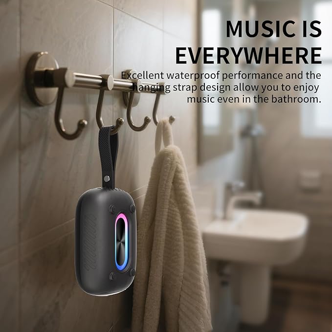 Waterproof Shower Bluetooth Speaker, Durable & Portable with Clear Sound, Ideal for Shower, Pool, Beach & Kayaking, BT 5.3 –Black