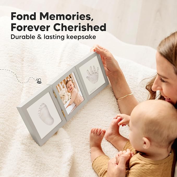Baby Shower Gifts for Boys, Girls - Baby Hand and Footprint Kit, Newborn Handprint Kit, Keepsake Photo Frame, Nursery Picture Frame, Gender-Neutral Newborn Keepsake Gifts (Cloud Gray)