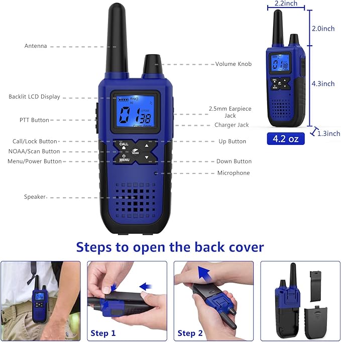 Walkie Talkies Rechargeable for Adults Long Range with NOAA Weather Alert, Multi-Purpose 2 Way Radios 4 Pack for Team Work Seniors Care Kids Adventure Family Camping Hiking Skiing Cruise