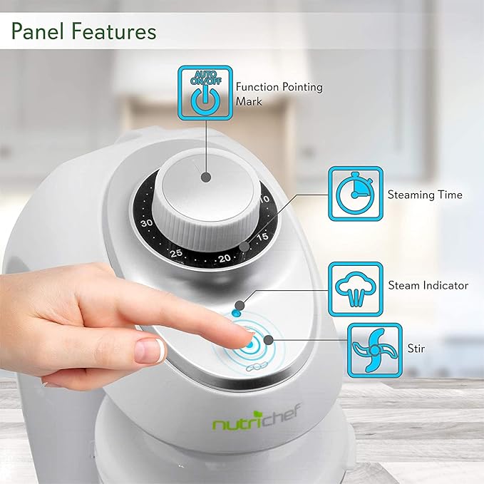 NutriChef Baby Food Maker | 2-in-1 Steam Cooker & Puree Blender | Adjustable Steam Timer | Blend Organic Food for Babies, Infants & Toddlers | Includes Dishwasher Safe Steam Basket & Bowl