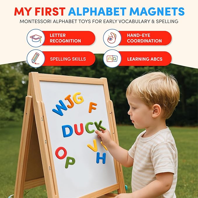 JoyCat Silicone Alphabet Magnetic Letters, 26 Uppercase ABC Fridge Magnets for Toddlers 1-3 & Kids, Baby Learning Refrigerator Toy Set, Preschool Birthday Gifts for Boys & Girls (Vibrant Color)