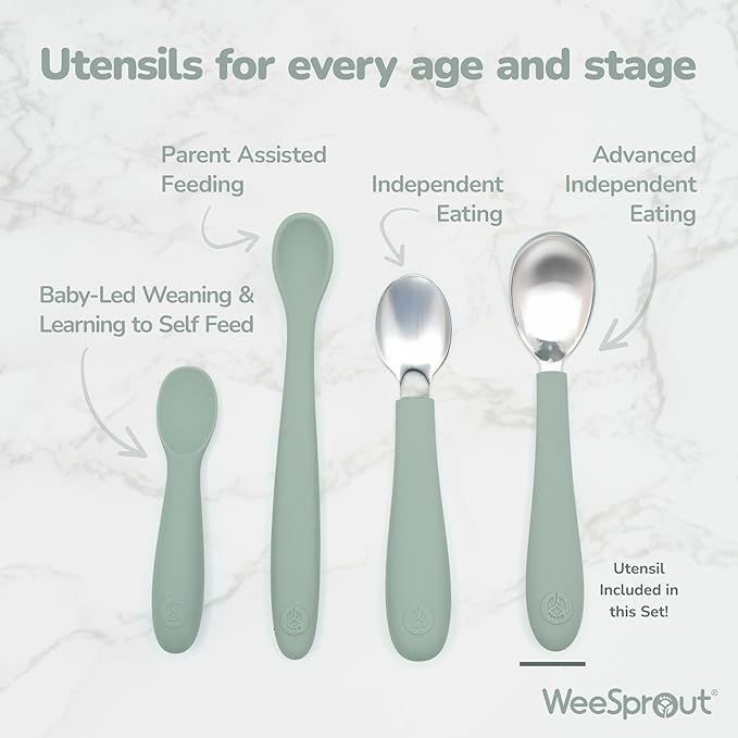 Kids Stainless Steel Utensils Set - Premium 18/8 Grade Silverware Kit - 2 Spoons, 2 Forks, and 2 Knives for Ages 4-7 - Silicone Easy-Grip Handles - Children Flatware Cutlery (Bright - Blue, Green)