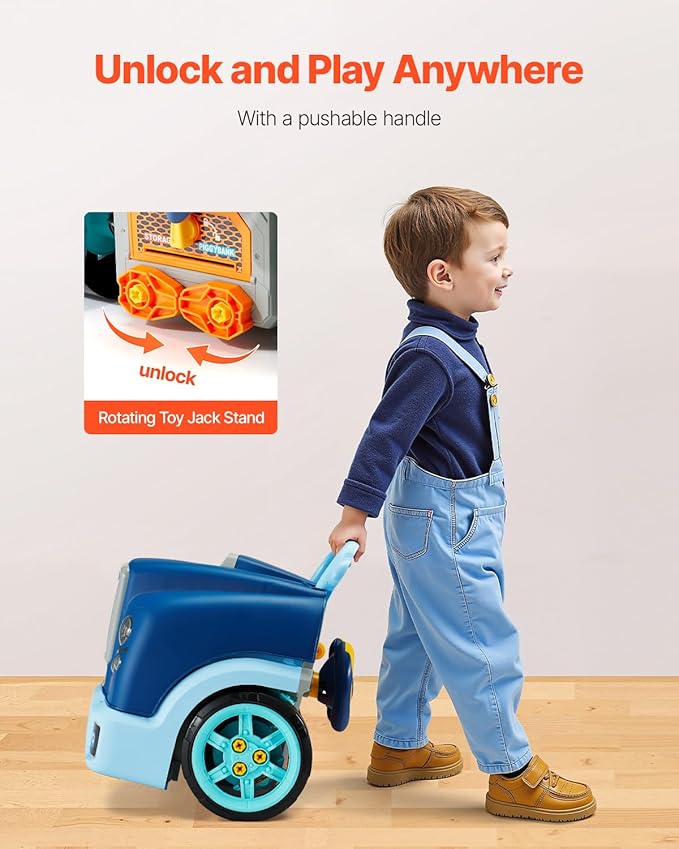 VEVOR Engine Toy, 60 Pieces, Kids Mechanic Car Repair Set with Removable Parts, Lights and Sounds, Steering Wheel and Horn, Kids Mechanic Workshop Set for Toddler Ages 3 Years and Up, Blue