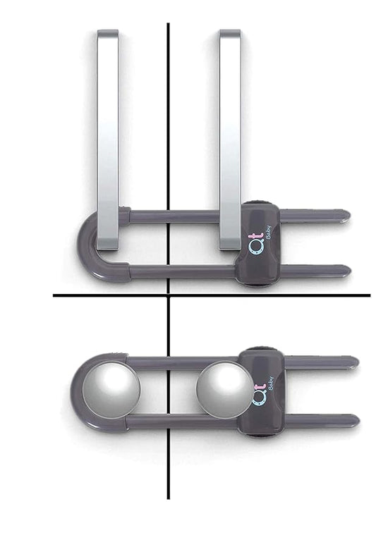 Baby Proofing Cabinet Locks Adjustable U Shaped Baby Safety Latches for Drawers, Fridge, Closet Modern Baby Proofing Cabinet Lock with Extra Secure Lock Buttons (Pack of 6, Thunder Grey)