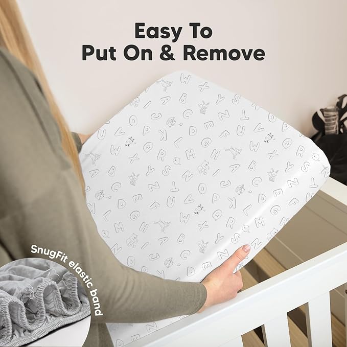 KeaBabies 2-Pack Organic Crib Sheets for Boys, Girls - 52x28 Fitted Crib Mattress Sheet Neutral, Breathable Jersey Cotton Cover for Baby Bed, Toddler Mattress, Soft & Cute Prints (ABC Land Cloud)