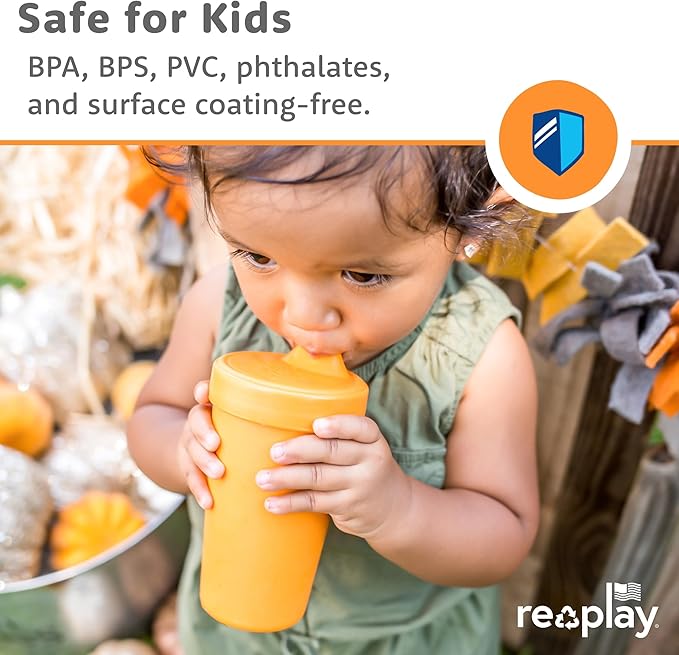 Re-Play Sippy Cups for Toddlers - 10 Oz. Reusable Spill Proof Cups for Kids, Dishwasher/Microwave Safe - Made in USA - Set of 4-3.13" x 6.25" - Meadow