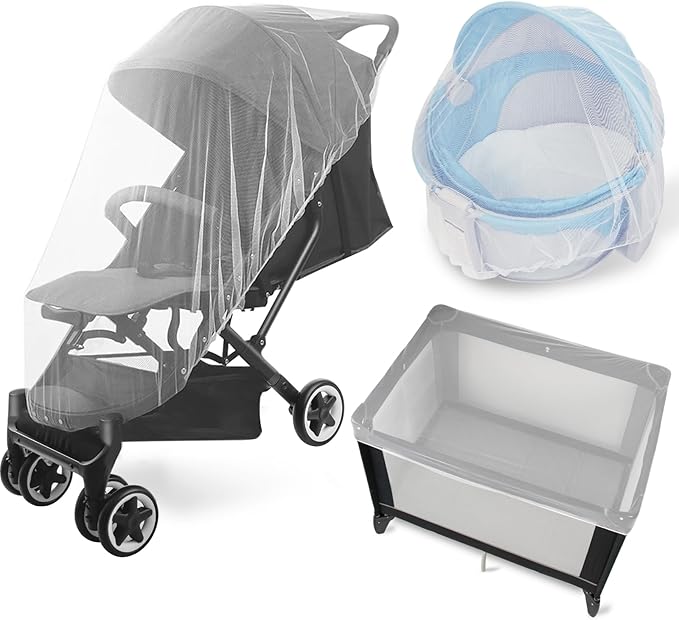 2 Pack Baby Mosquito Net for Stroller, Playard & Bassinet, Reusable Bug Net for Cradles, Carrier, Pack and Plays and Portable Mini Crib, Baby Playpen Mosquito Net Cover, White