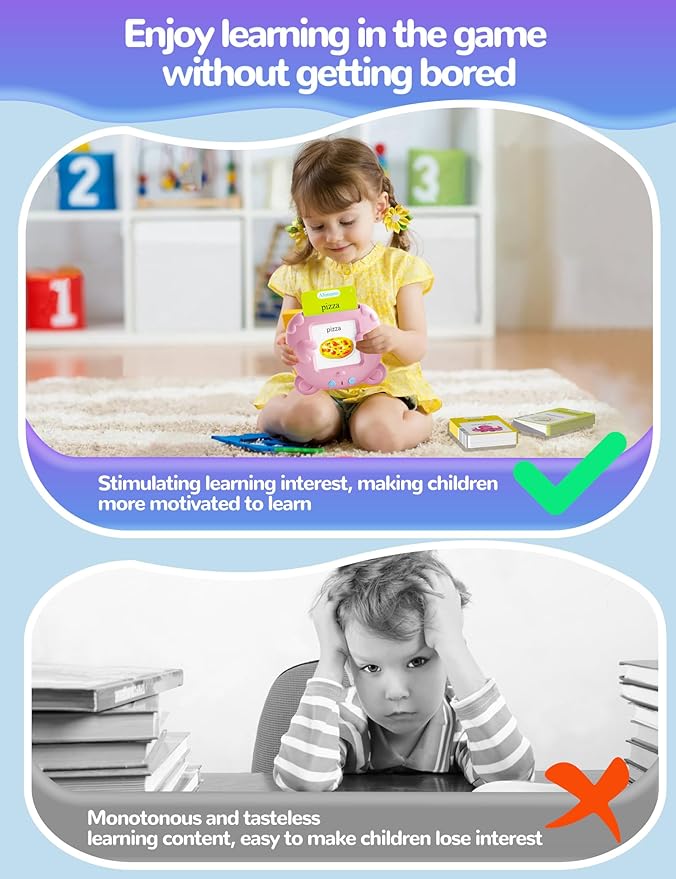 Spanish & English Talking Flash Cards for Toddlers, 510 Sight Words Bilingual Pink Educational Toys for Girls, Autism Sensory Speech Therapy Toys, Española Pocket Vocabulary Learning for Kids