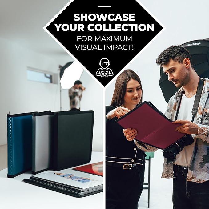 Dunwell Photo Album 8x10 (Black) with Mounting Paper, 8 x 10 Photo & Art Portfolio Presentation Binder, 24 Clear Sleeves Display 48 Pages, Professional Photography Book for Portraits, Artwork