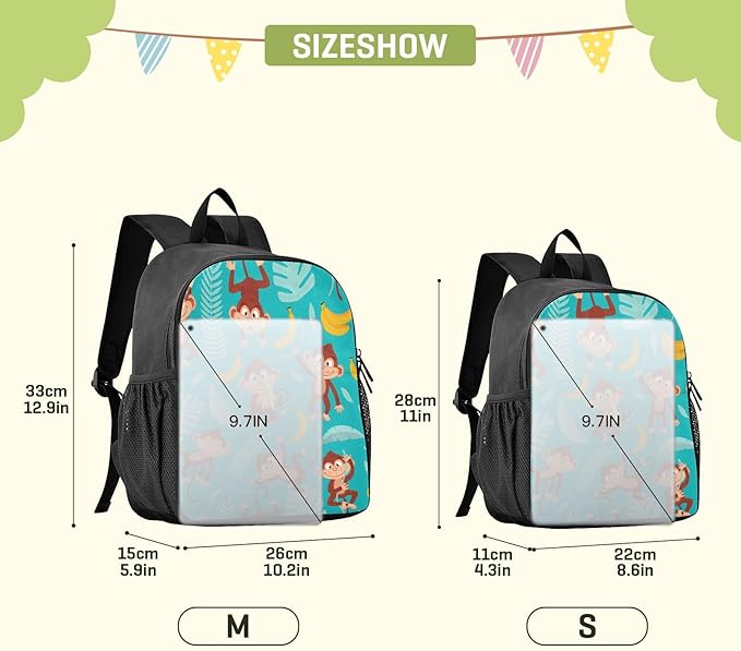 Monkey Banana Toddler Backpack Waterproof Mini Backpack Boys/Girls Cute Small Backpack Kindergarten Pre School Bags (M