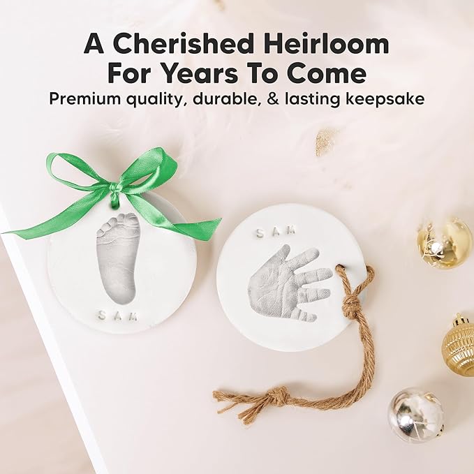 Baby Hand and Footprint Kit Girls, Boys - Personalized Baby Footprint Ornament Kit, Newborn Keepsake Gifts for New Mom, Easy to Use Handprint Makers, Cute Shower Gifts (Silver Paint)