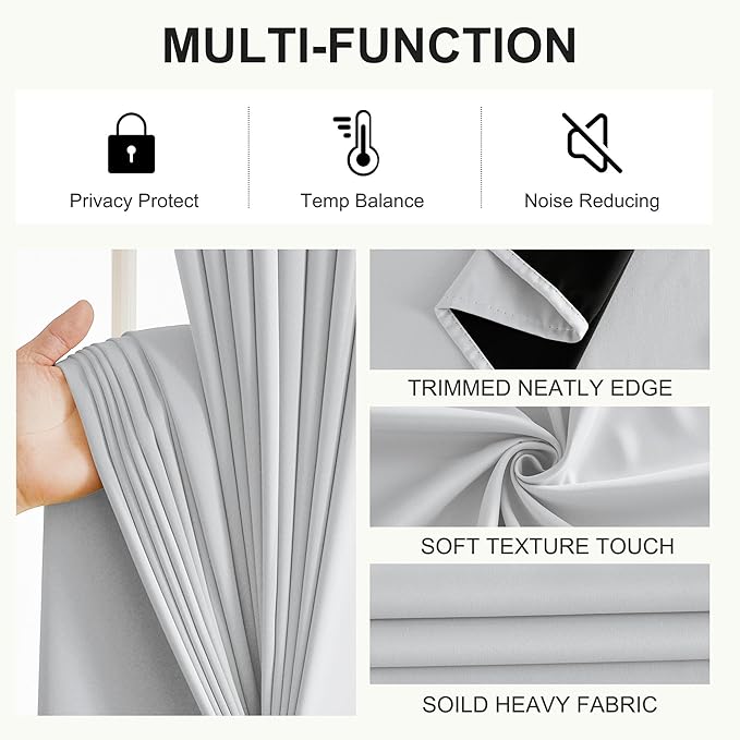 NICETOWN 100% Blackout Short Curtains for Bedroom 63 Inches Long, Grommet Top Living Room Drapes, Thermal Insulated Blackout Curtains 2 Panels Set, 42" W x 63" L, Greyish White