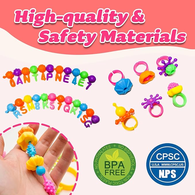 Arthopt Snap Pop Beads Jewelry Making Kit for Girls with 700+ pcs Arts and Crafts Toys for Kids 3-7 Years Old, DIY Snap Beads Bracelets Necklace Ring Toy Set Birthday Gifts for Girls 4 5 6 7 8