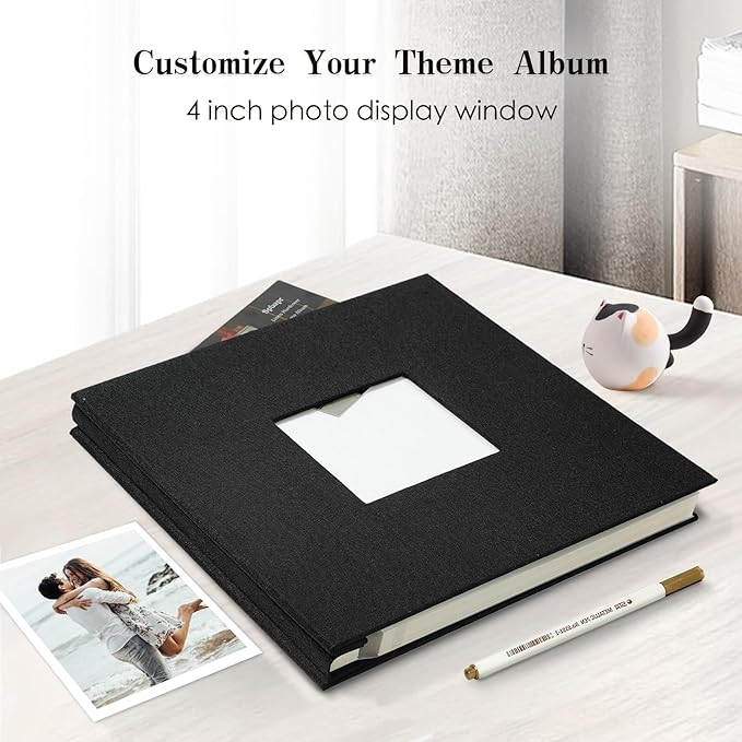 Spbapr Large Photo Album Self Adhesive 4x6 5x7 8x10 10x12 Pictures Magnetic Scrapbook Blank Linen Cover DIY Album with A Metal Pen 13.2"x12.8"40pages