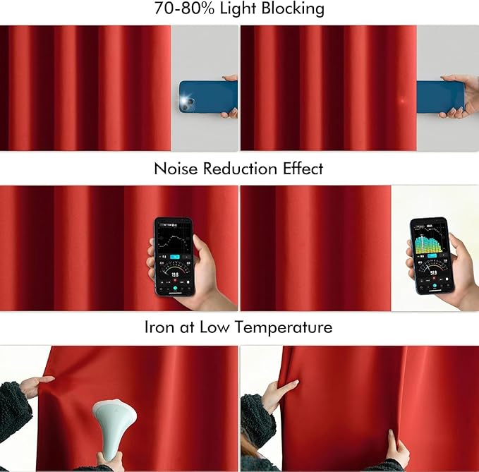 MIULEE Red Back Tab Blackout Curtains 120 Inch Long 2 Panels Set for Living Room Bedroom, Rod Pocket/Pinch Pleat Extra Long Thermal Insulated Room Darkening Pleated Light Blocking 10FT Drape