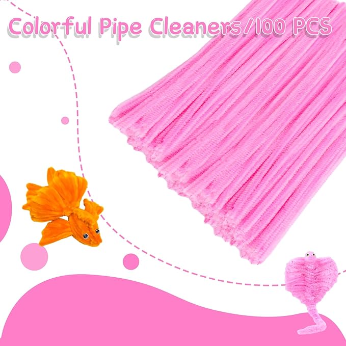 100Pcs Pipe Cleaners, Pipe Cleaners Craft, Chenille Stems Creative Pipe Cleaners for Festivals Flower Making, Crafting Pipe Cleaners Supplies for Home DIY Hand Craft Arts/Pink