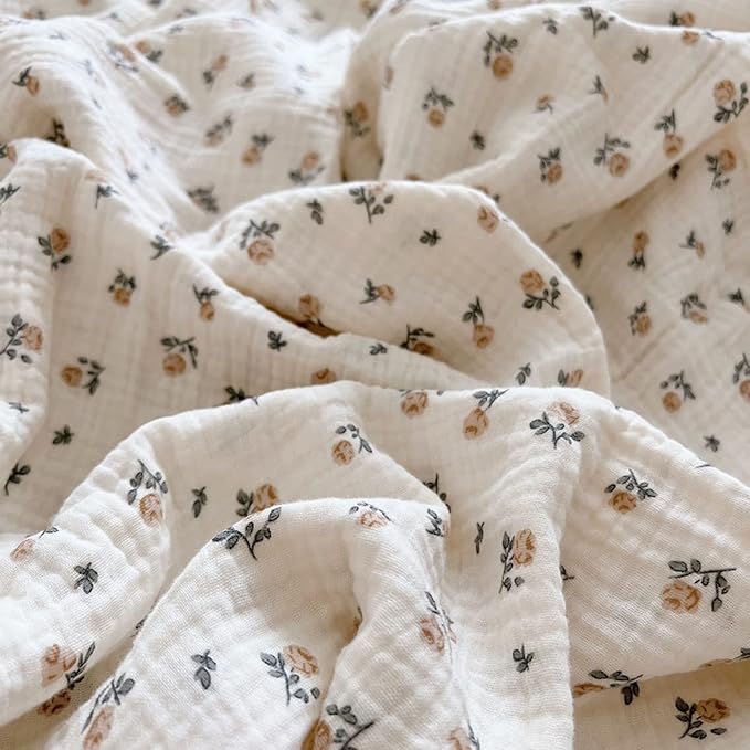 BuLuTu Cotton Muslin Kids Toddler Pillowcase with Cute Rose Flowers Super Soft Standard Nursery Pillowcase for Boys,Girls,Bedding Decor Machine Washable, Durable Pillowcase,1 Piece