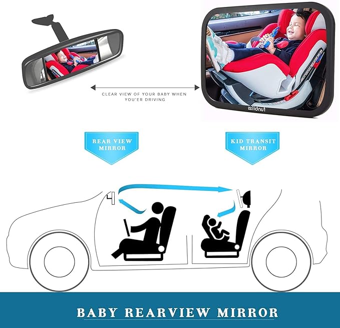 Baby Car Mirror Most Stable Backseat Mirror with Premium Matte Finish,Ultra High Definition PMMA Material, Secure and Shatterproof,Black