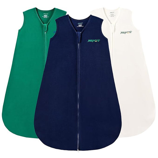 JELLYMONI Baby Sleep Sack 6-12 Months 100% Cotton Wearable Blanket, 0.5 TOG Soft Lightweight Toddler Sleeping Sack 3 Pack 2-Way Zipper Newborn Sleep Sacks