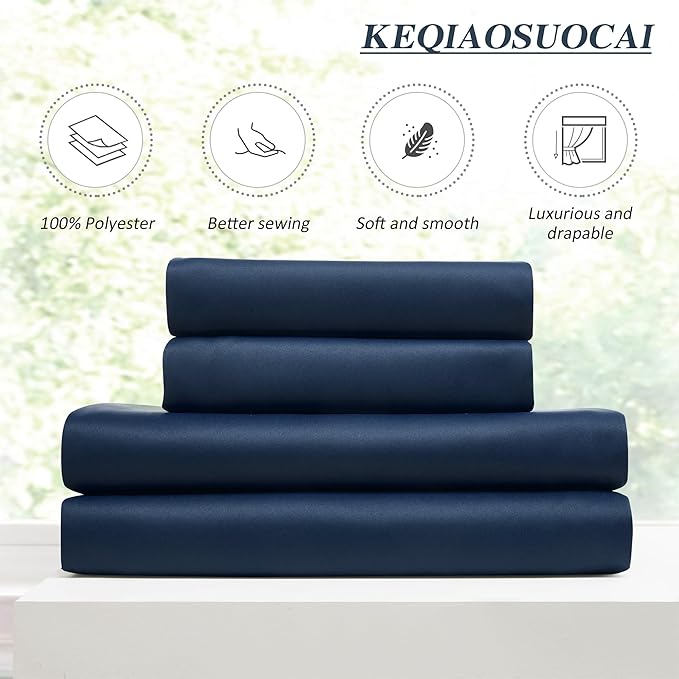 KEQIAOSUOCAI Pinch Pleated Blackout Curtains 2 Panels Set, Thermal Insulated Room Darkening Privacy Window Curtain Panels for Bedroom(Navy Blue, 40 inch Wide x 63 inch Long)