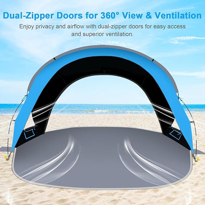 Gorich Beach Tent Sun Shelter with UPF50+ UV Protection for 3/4-5/6-7 Person, Lightweight & Portable Beach Shade Canopy with 2 Zippered Doors, Easy Setup Family Beach Umbrella