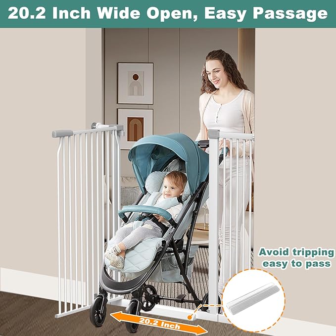 40.5" Extra Tall Baby Gate for Stairs No Drill, 32.6"-40.5" Extra Wide Dog Gate Indoor, Pressure Mounted Metal Safety Child Gate, Cat Puppy Pet Gate for House Doorways Walk Thru, White